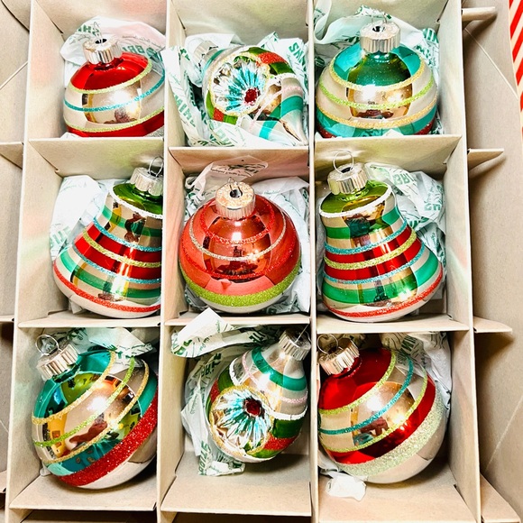 9 Radko Christmas Reflector Teardrop Bell Ball Glass Ornaments Glitter Stripes - Picture 8 of 13